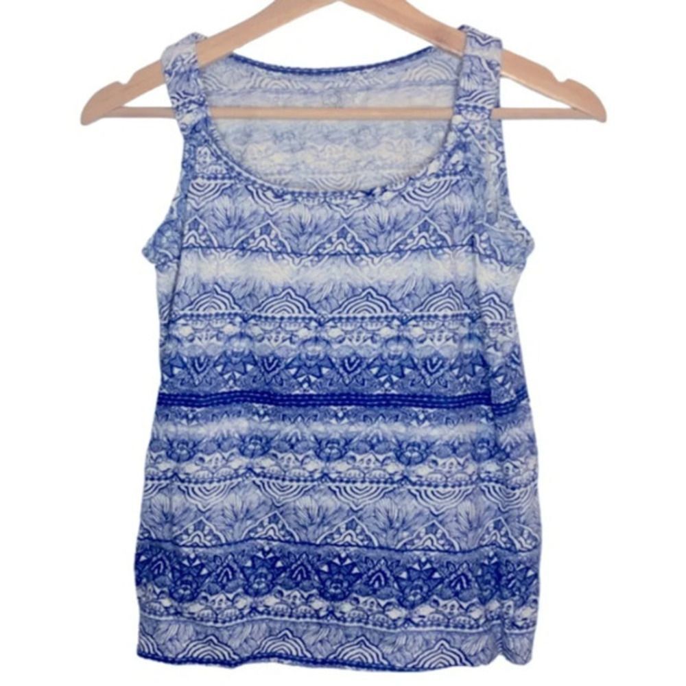 Vintage Loft Blue Tank Top XS Petite Boho Beachy Coastal Grandma Y2K Bohemian